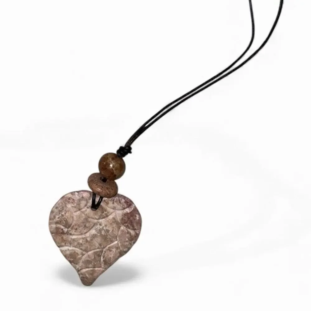 Travertine Heart Stone on Leather Pendant